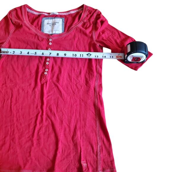 Y2k Abercrombie & Fitch Red 1/4 Sleeve Fitted Henley Top - Size Large - Picture 8 of 8